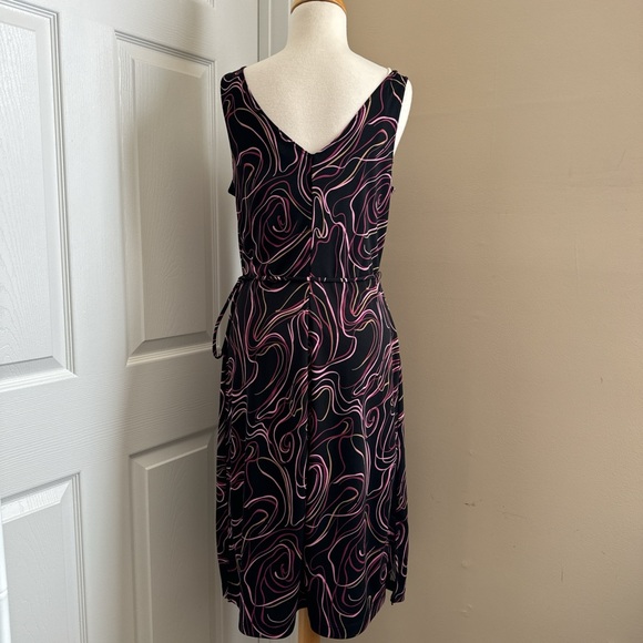 VINTAGE Y2K BLACK PINK SWIRL PATTERN COWL NECK MIDI DRESS - L - Picture 4 of 6